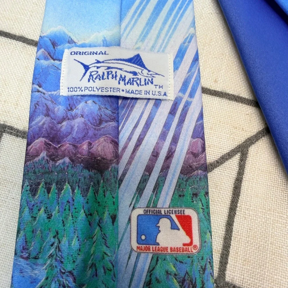 Ralph Marlin Necktie OS Blue Colorado Rockies MLB Mountain Graphic Print Vintage